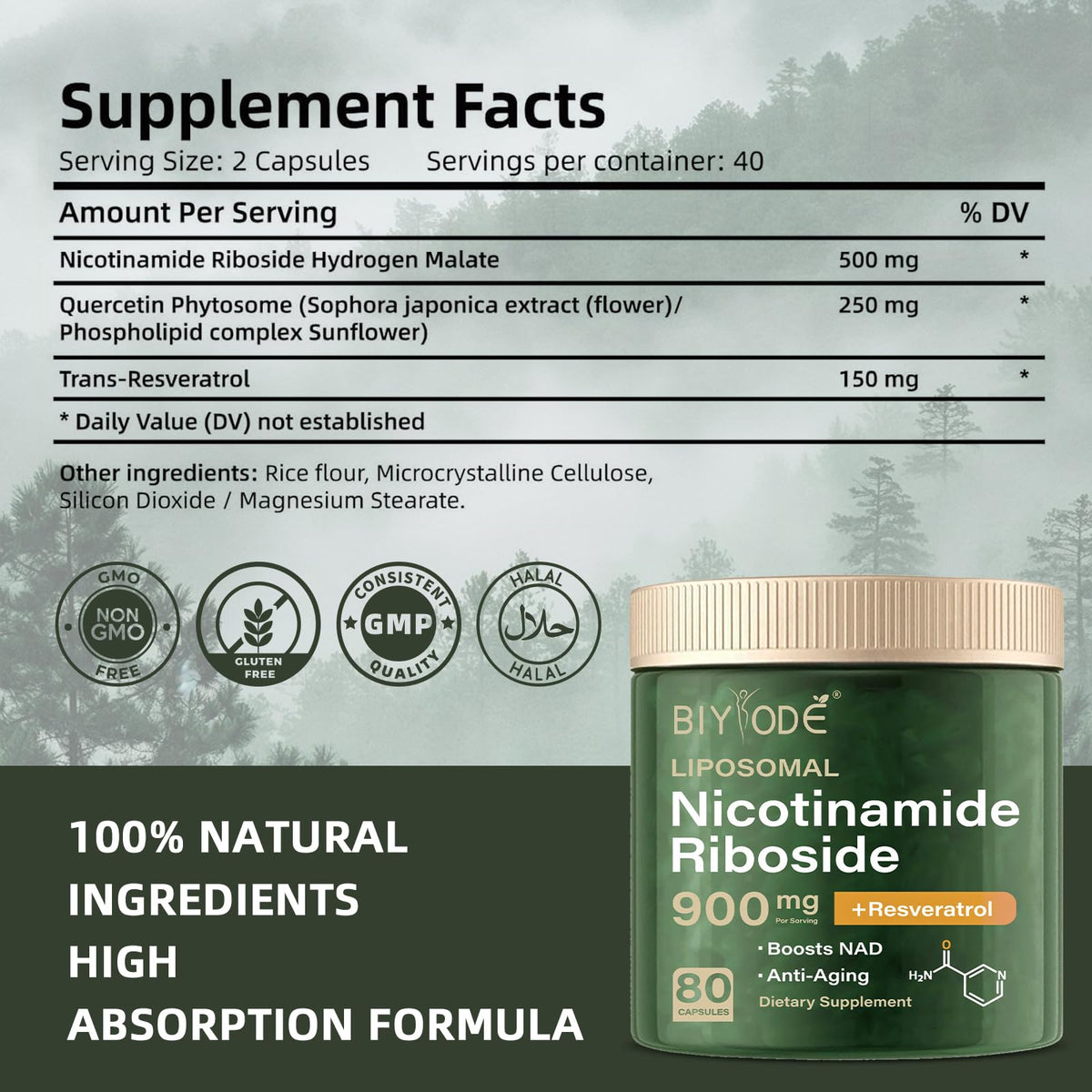 NAD Supplement with Liposomal Resveratrol – 900mg NAD Booster with Quercetin Phytosome for Energy, Focus & Healthy Aging – Cellular Support for Adults 30+ – 80 Capsules, 40-Day Supply BIYODEBuy Supplements Australia
