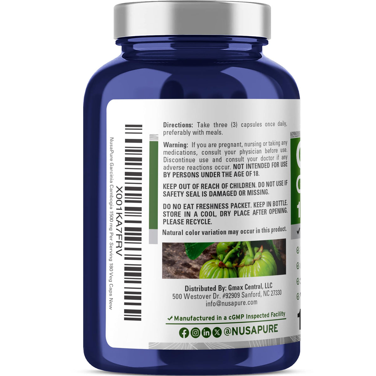 NusaPure Garcinia Cambogia 180 Veggie Capsules 1500mg (Vegetarian, Non-GMO, Vegan) NusaPureBuy Supplements Australia