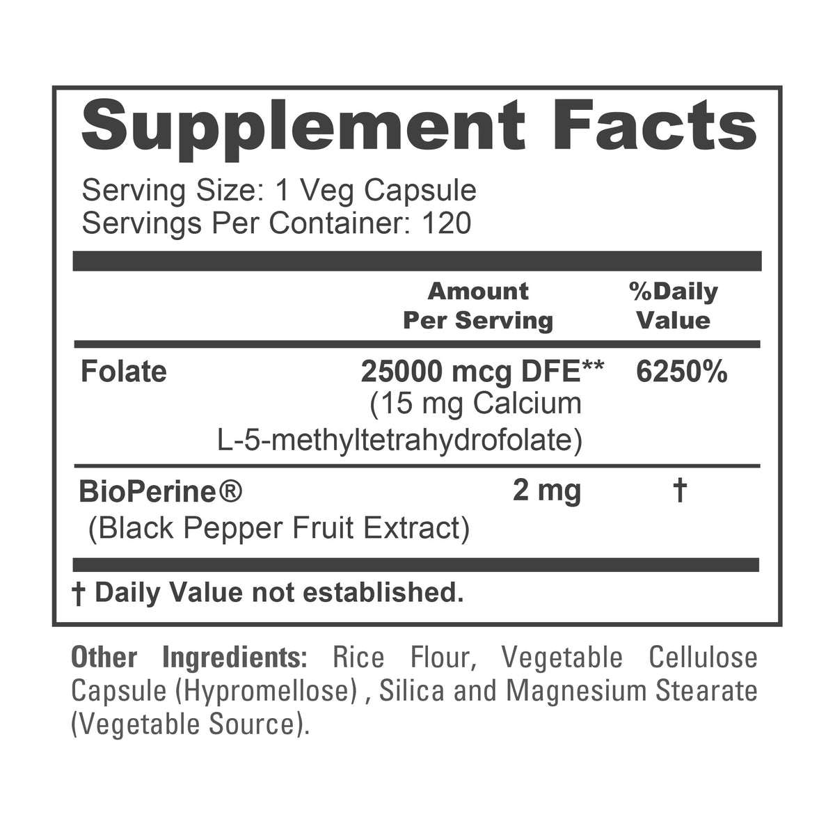 NusaPure L Methylfolate 15mg, 120 Veggie Capsules, Bioperine & Vegan NusaPureBuy Supplements Australia