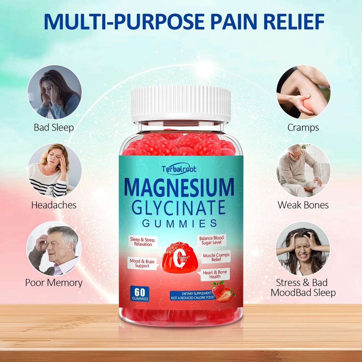 Magnesium Glycinate Gummies 400mg, Sleep & Relaxation Support, Sugar Free Vegan Magnesium Gummies for Adults Magnesium Supplements for Muscle Cramps, Stress Relief, Calm Mood,High Absorption, 60 Count TerbalrootBuy Supplements Australia