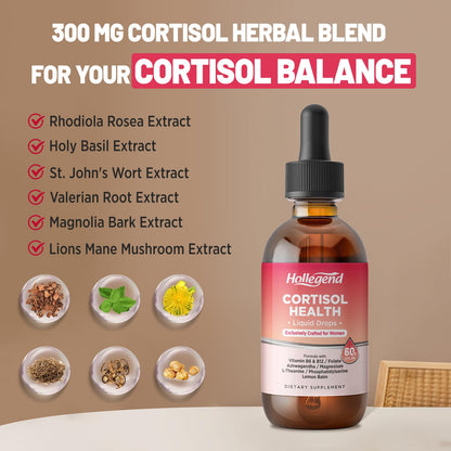 HOLLEGEND Cortisol Supplements for Women, Cortisol Wellness Liquid Drops, 16 in 1 Cortisol Detox Reducer w. Ashwagandha, Magnesium, L-Theanine, Folate for Relaxation & Hormone Balance, Strawberry HOLLEGENDBuy Supplements Australia
