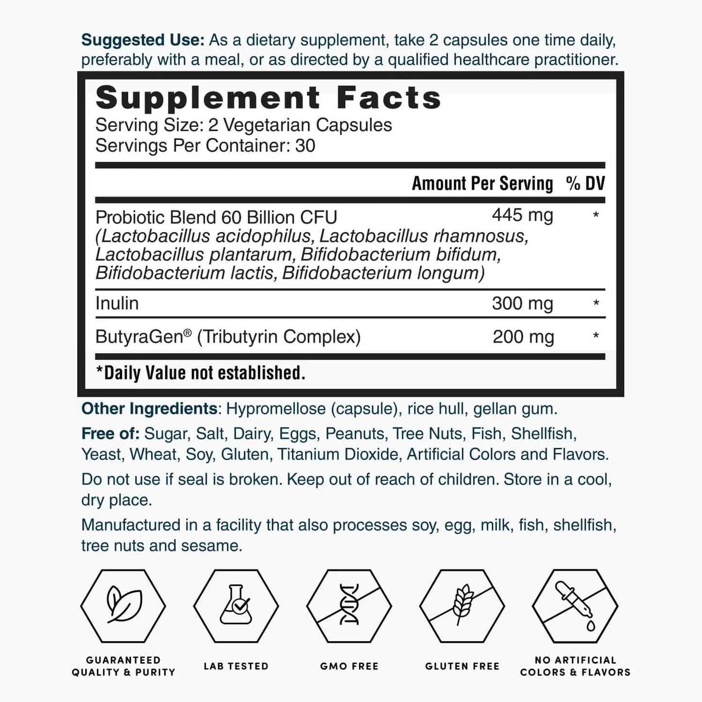 Nature's Lab Gold ProTotal - 60 Billion CFU Probiotic, Prebiotic, Postbiotic, Synbiotic - with Butyragen (Direct Butyrate Generator) 60 Ct Nature's LabBuy Supplements Australia