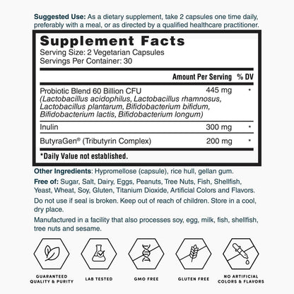 Nature's Lab Gold ProTotal - 60 Billion CFU Probiotic, Prebiotic, Postbiotic, Synbiotic - with Butyragen (Direct Butyrate Generator) 60 Ct Nature's LabBuy Supplements Australia