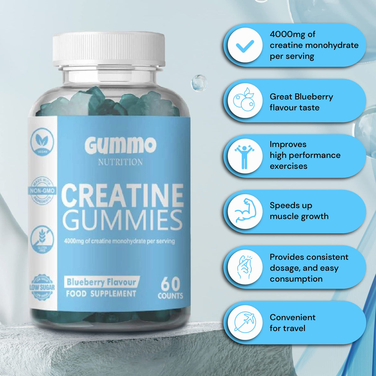 Creatine Monohydrate Gummies 4000mg for Men & Women - 60 Chewable Creatine GUMMO NUTRITIONBuy Supplements Australia