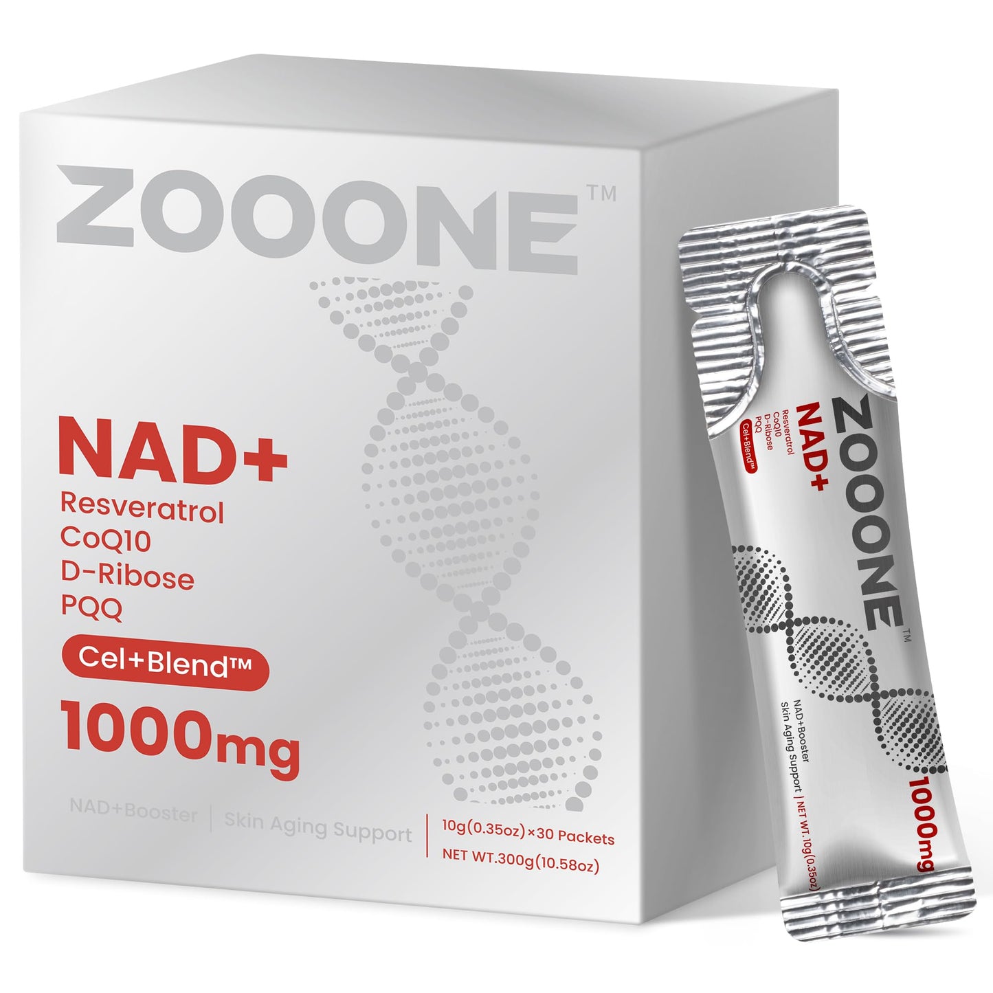 zooone NAD+ 1000mg Liquid Packets Supplement - Premium Nicotinamide Riboside & Resveratrol for Cellular Energy