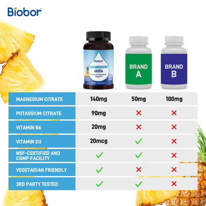 Biobor Potassium Magnesium Gummies, Magnesium Citrate & Potassium Citrate Supplements with Vitamin D3, B6 for Electrolyte Balance, Muscle, Leg Cramps, GMO Free Gluten Free (Pineapple,60 Count) BioborBuy Supplements Australia