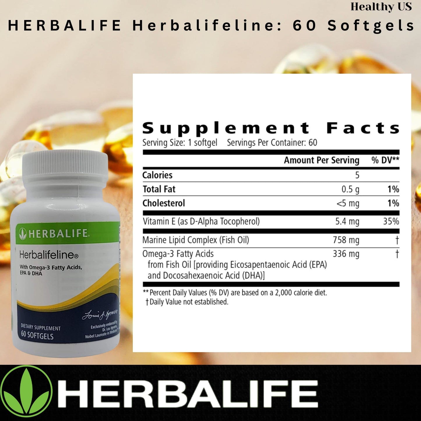 Herbalife Herbalifeline: 60 Softgels with Vitamin E, Marine Lipid Complex, Omega-3 Fatty HerbalifeBuy Supplements Australia