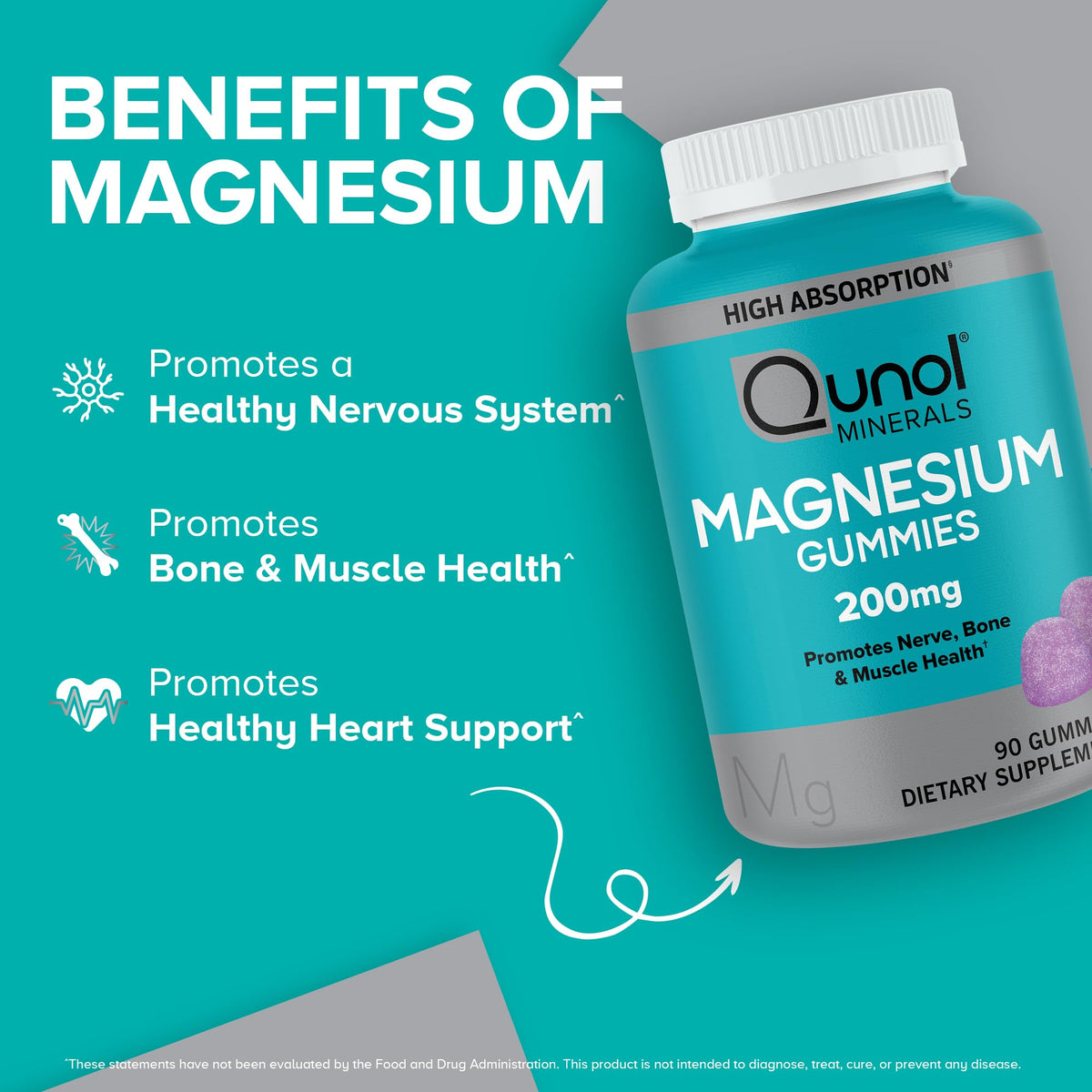 Qunol Magnesium Gummies for Adults, 200mg Elemental Magnesium (from 1,750mg Magnesium Citrate), High Absorption Magnesium Supplement, Supports Nerve, Bone and Muscle Health, Vegetarian, 90 Count QunolBuy Supplements Australia
