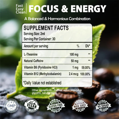 L Theanine Caffeine Liquid Drops, High Potency L-Theanine 100mg w. Caffeine Vitamin B12 B6, Natural Nootropic Brain for Smooth Energy Focus Alertness, 6X Stronger Than Pills Powder Gum WellVeraVidaBuy Supplements Australia