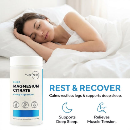 Type Zero Clean Magnesium Citrate Capsules (420mg Per Serving - 200 Capsules) Pure Magnesium Citrate Supplement, Non-GMO - Gluten Free, 50 Servings Type ZeroBuy Supplements Australia