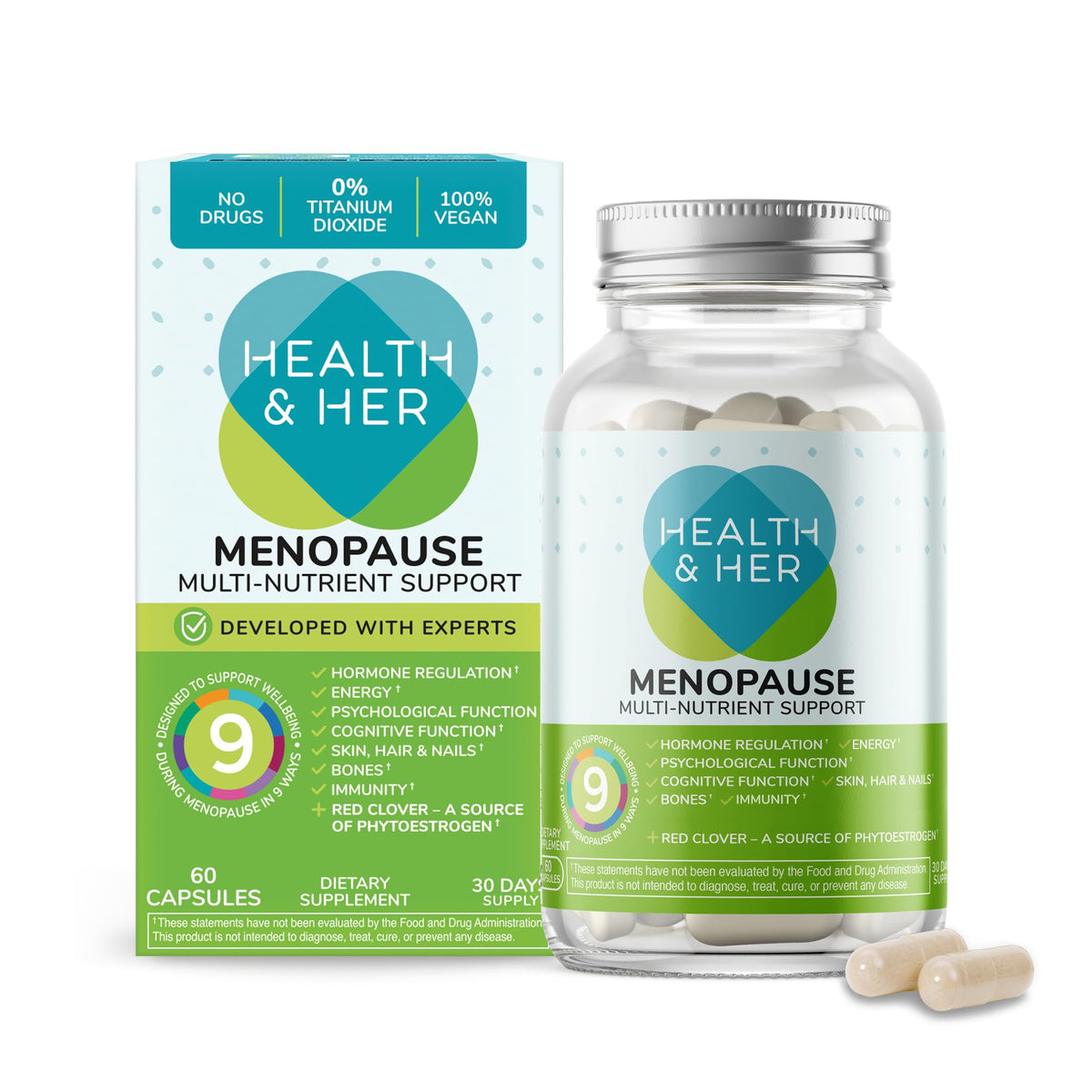 Health & Her Menopause Supplements for Women - Multi-Nutrient Support, Menopause Vitamins for Energy, Bones, Muscles, Skin & Hair, Vegan, Gluten-Free, Non GMO (60ct - 1 Month) Health and HerBuy Supplements Australia