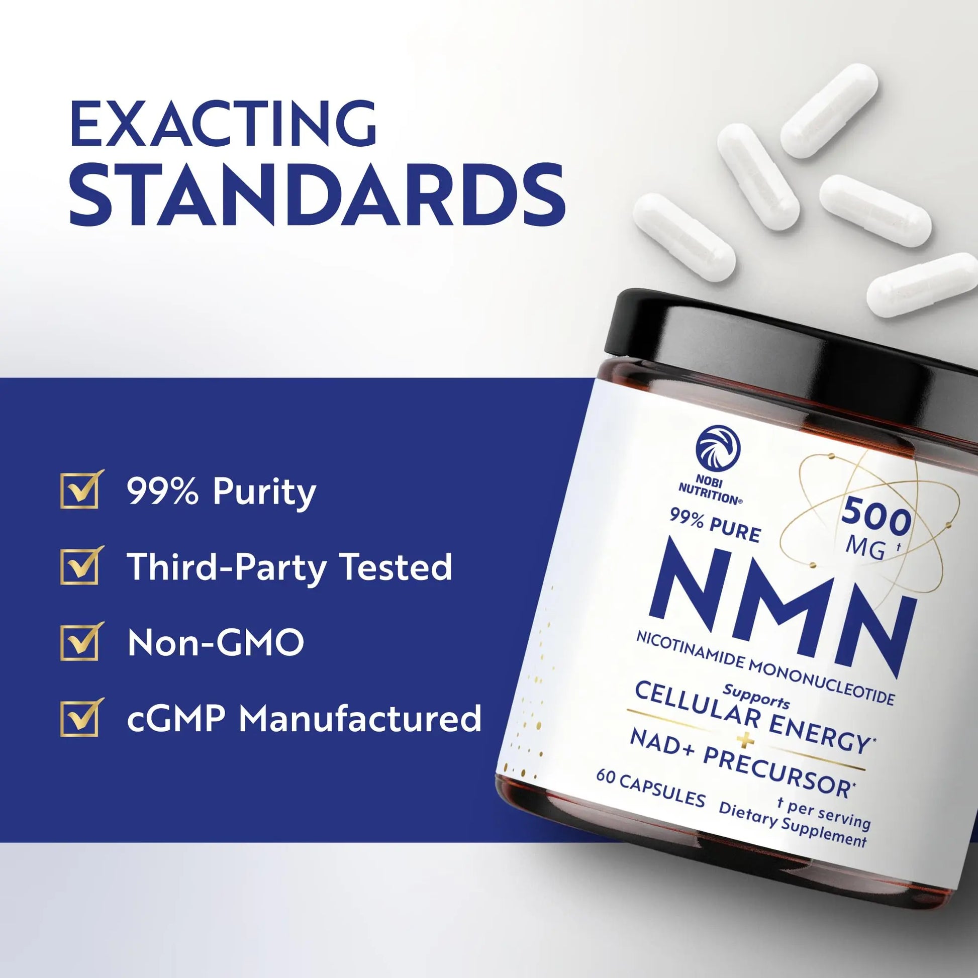 NMN Supplement 500mg | 99% Pure | NAD+ Precursor for Cellular Energy, Longevity, Repair, and Healthy Aging Support | Third-Party Tested & Non-GMO | Nicotinamide Mononucleotide | 60 NMN Capsules Nobi NutritionBuy Supplements Australia