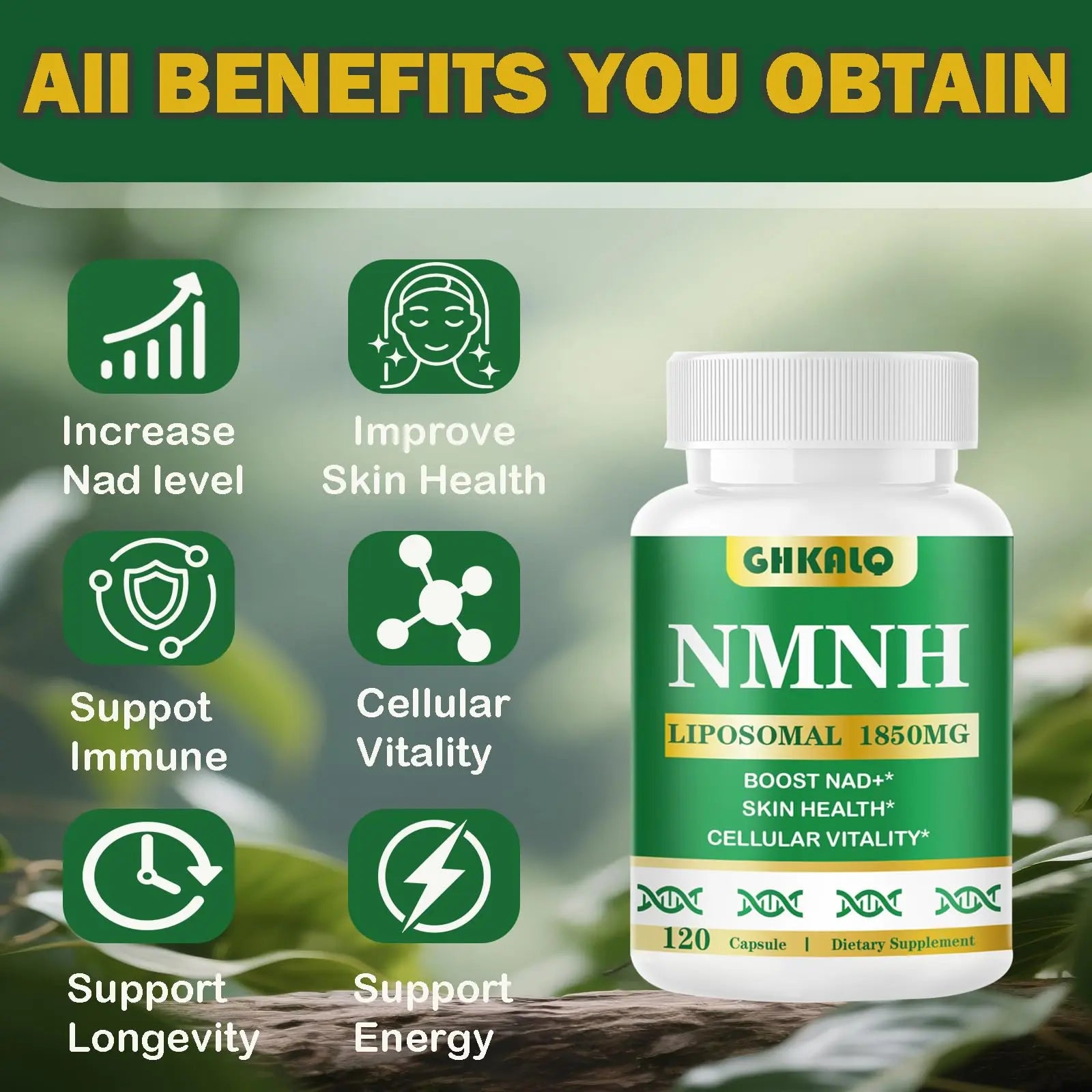 GHKALQ NMNH Supplement 1000mg,Liposomal Pure Nicotinamide Mononucleotide,Boost NAD Level with Resveratrol & Nicotinamide Riboside NR,High Absorption,for Cellular,Energy,Non-GMO,Vegan,120 Capsules GHKALQBuy Supplements Australia