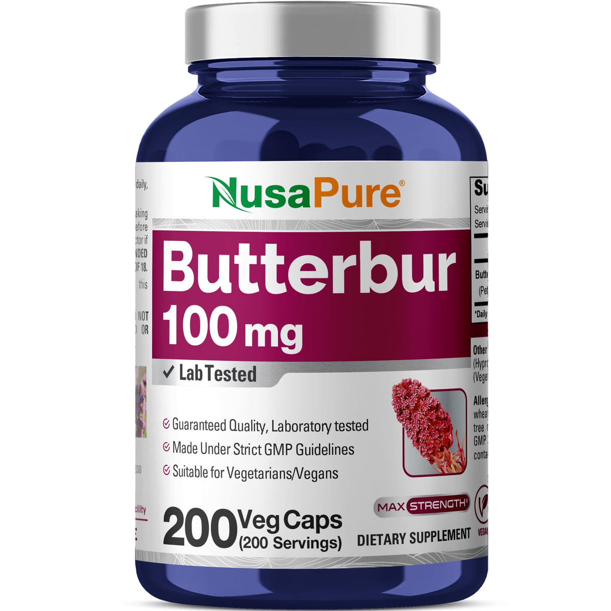 NusaPure Butterbur Extract 100mg per caps 200 Veggie Capsules (Non-GMO, Vegetarian, Vegan) NusaPureBuy Supplements Australia