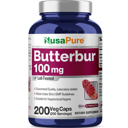 NusaPure Butterbur Extract 100mg per caps 200 Veggie Capsules (Non-GMO, Vegetarian, Vegan) NusaPureBuy Supplements Australia