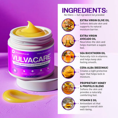 Pharmapulse Vaginal Moisturizer, Vulva Balm Cream, Intimate Skin Care, Menopause Support - Relieves Dryness, Itching, Burning, Redness, Chafing, Odor, Irritation - Estrogen Free 2oz Pharmapulse buy supplements Au
