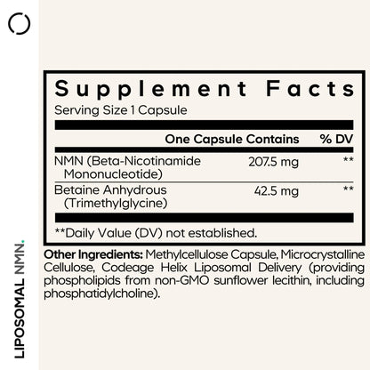 Codeage Liposomal NMN & TMG Supplement - Nicotinamide Mononucleotide NAD+ Precursor, Betaine Anhydrous Trimethylglycine TMG - Non-GMO - 30 Capsules CodeageBuy Supplements Australia