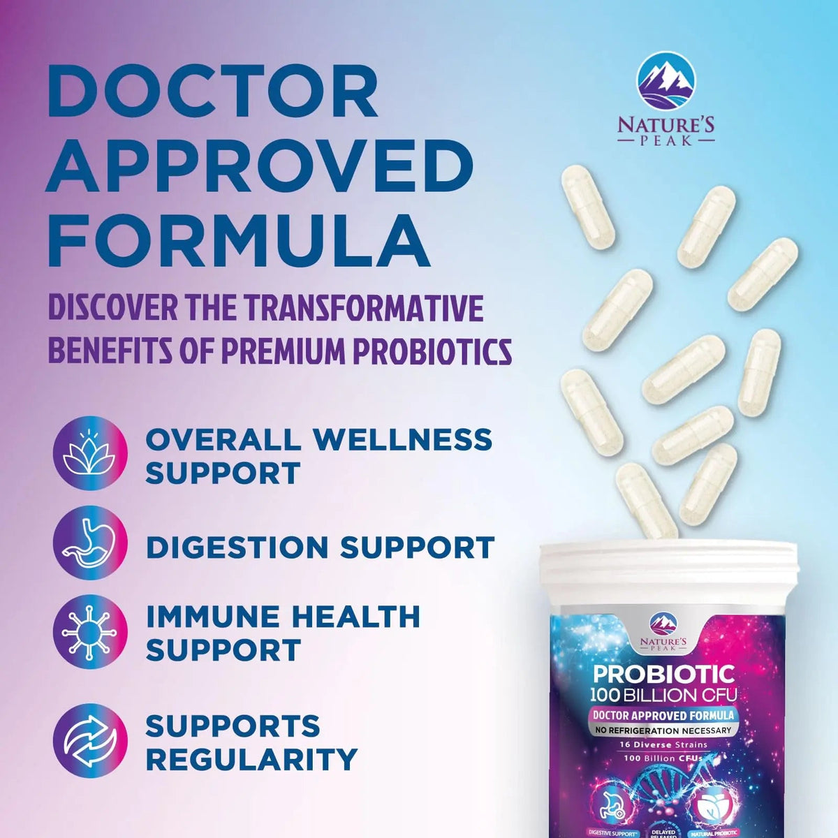 Probiotics 100 Billion CFU - 16 Premium Strains + Prebiotics - Best Probiotics for Women & Men - Supports Immune, Digestive & Gut Health, Supports Occasional Constipation, Gas & Bloating - 30 Capsules Nature's Peak buy supplements Au