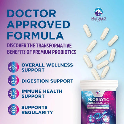 Probiotics 100 Billion CFU - 16 Premium Strains + Prebiotics - Best Probiotics for Women & Men - Supports Immune, Digestive & Gut Health, Supports Occasional Constipation, Gas & Bloating - 30 Capsules Nature's Peak buy supplements Au