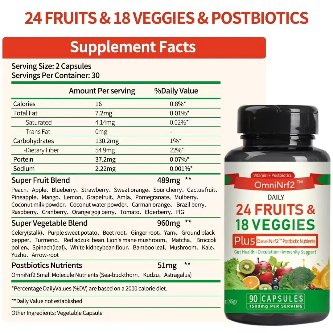 OmniNrf2 Postbiotic Supplement Capsules for Gut Health, Superfood with 24 Fruits & 18 Veggies & Fermented Herbal Plants, 90 Capsules for Antioxidant Support OmniNrf2Buy Supplements Australia