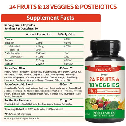 OmniNrf2 Postbiotic Supplement Capsules for Gut Health, Superfood with 24 Fruits & 18 Veggies & Fermented Herbal Plants, 90 Capsules for Antioxidant Support OmniNrf2Buy Supplements Australia