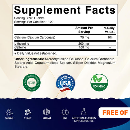Vitamatic L-Theanine 200mg with Caffeine 100mg – 120 Vegetarian Tablets Nootropic Supplement for Focused Energy & Mental Clarity VitamaticBuy Supplements Australia