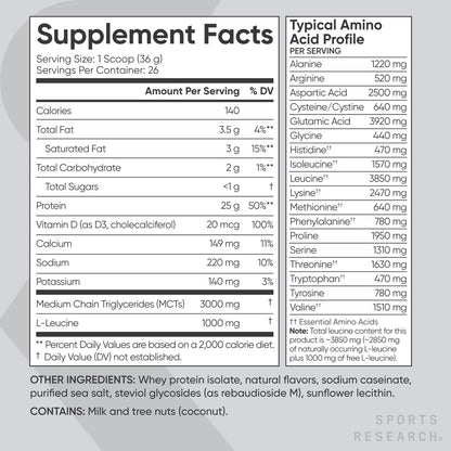 Sports Research Whey Protein Isolate - Sports Nutrition Protein Powder 25g per Serving Sports ResearchBuy Supplements Australia