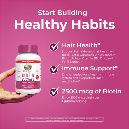 MaryRuth Organics Biotin Gummies | Sugar Free | Vegan | Non-GMO | 2,500 mcg Biotin Supplement | Hair Skin and Nails Vitamins | Hair Growth Vitamins | Hair Growth Supplement | 60 Count MARYRUTH'SBuy Supplements Australia