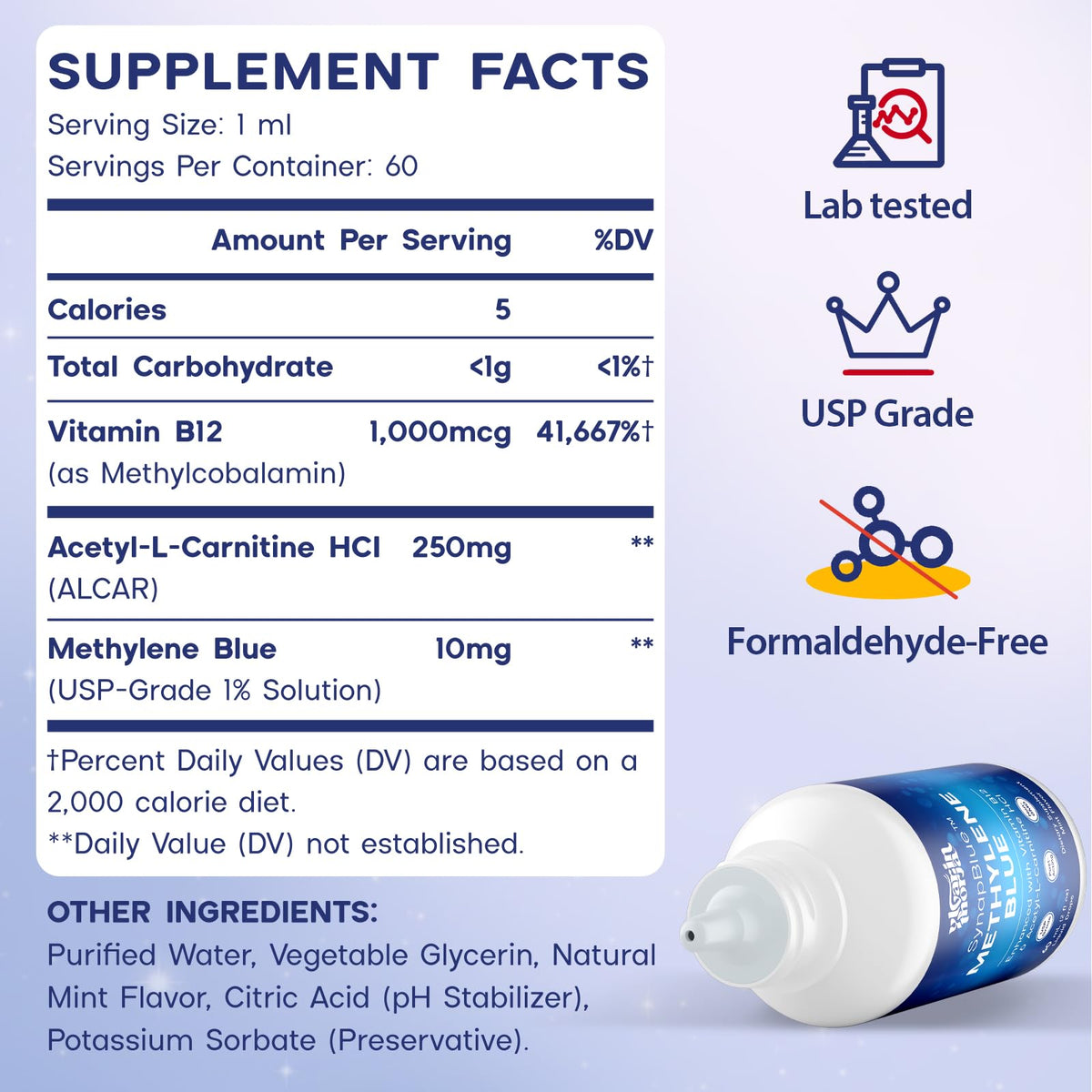 Methylene Blue Drops for Humans, 1% USP Grade – Dropper-Free No-Touch Bottle, Brain Supplement for Memory and Focus – Fast-Acting Nootropic with Methyl B12 & ALCAR – Caffeine-Free, Mint Flavor, 2oz YLVARIN THORIABuy Supplements Australia