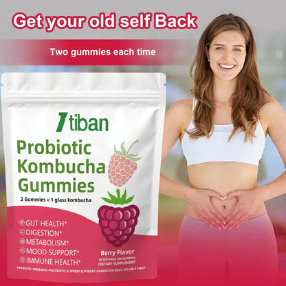 Itiban Probiotic Kombucha Gummy - Prebiotics, Probiotics, Postbiotics, Fiber Supplement, Slippery Elm for Bloating, Gut Health, Women and Men, 60ct ItibanBuy Supplements Australia