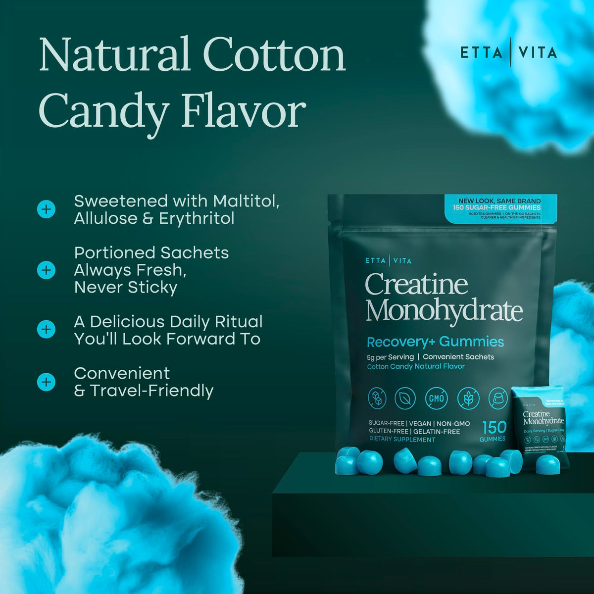 Sugar-Free Creatine Monohydrate Gummies (5g Per Packet) - Potent Creatine Gummies for Men & Women, Supplement for Muscle Support, Cognitive Function - Non-GMO, Gluten-Free, Mucuna Pruriens Etta VitaBuy Supplements Australia
