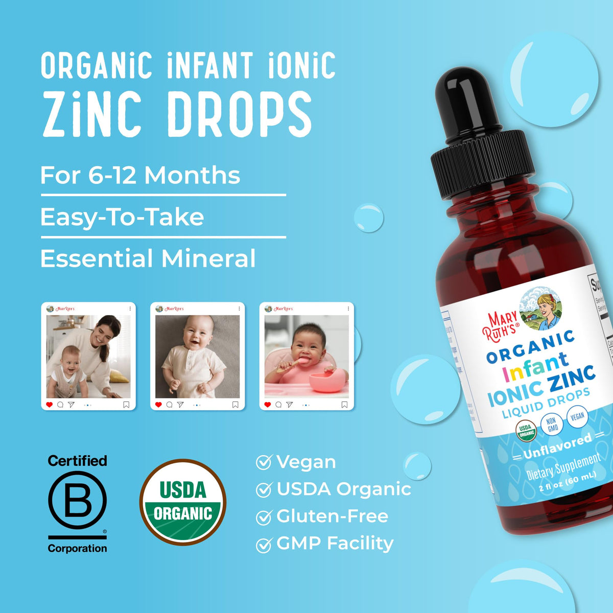 MaryRuth Organics Organic Infant Ionic Zinc Liquid Drops | Zinc Sulfate for Immune Support | Organic Glycerin | Antioxidant | Vegan | Formulated for Babies Ages 6-12 Months | 1 Month Supply | 2 Fl Oz MARYRUTH'SBuy Supplements Australia