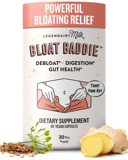 Legendairy Milk Digestive Enzymes for Women, Probiotics for Digestive Health, Gut Health Supplements, Bloating Relief for Women, Debloat Gas Relief w/Ginger & Fennel Bloat Baddie 60 Capsules Legendairy MilkBuy Supplements Australia