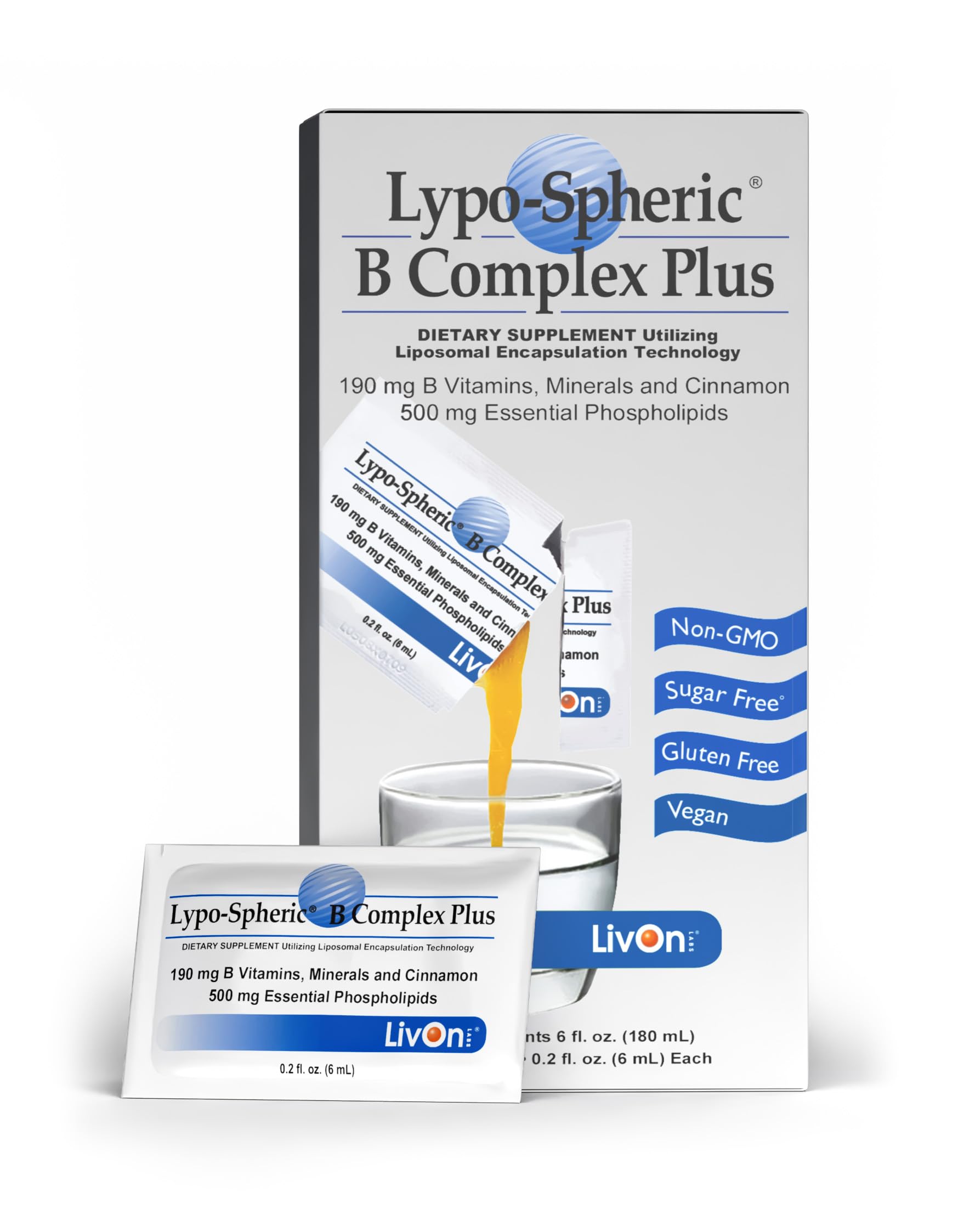 LivOn Laboratories Lypo–Spheric B Complex Plus – 30 Packets – 195 mg B Vitamins, Minerals & Cinnamon Per Packet – Liposome Encapsulated for Improved Absorption – 100% Non–GMO LivOn LaboratoriesBuy Supplements Australia