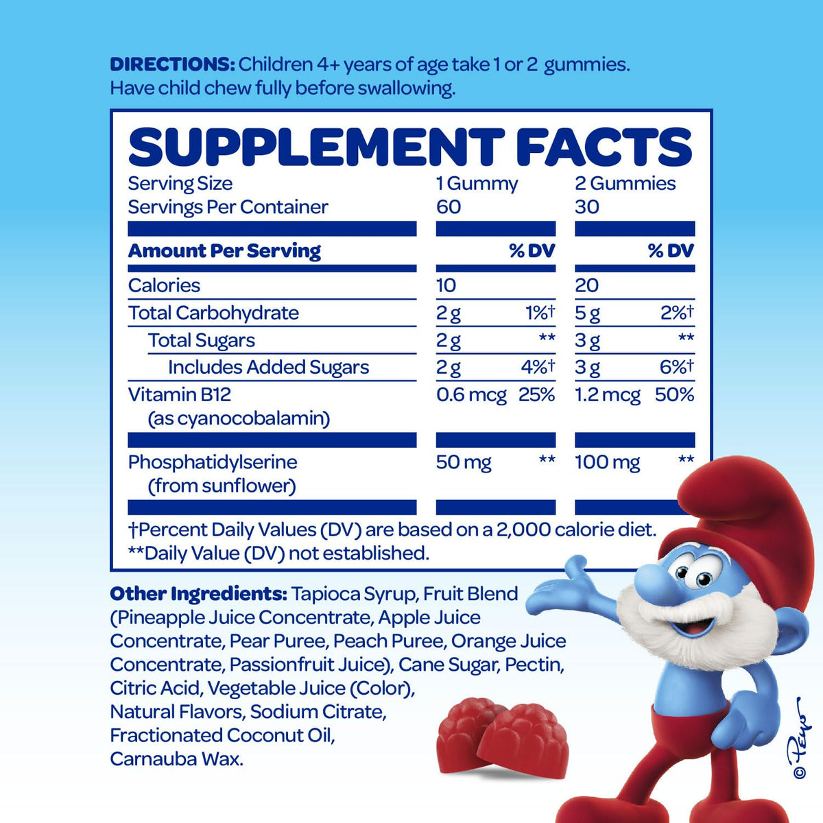 The Smurfs Nootropic Gummies for Kids with Vitamin B12 & L-Theanine | Laser Focus Gummy for Focus and Memory Supplements | Made with Real Fruit in a Smurf Berry | Doctor Developed | 60 Vegan Gummies VITABURSTBuy Supplements Australia