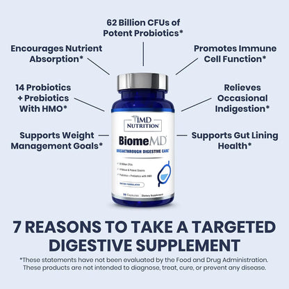 1MD Nutrition BiomeMD Probiotics | 62 Billion CFUs, 15 Comprehensive Strains - Pro & Prebiotics | Doctor-Formulated for Digestive Health & Immune Support | 30 Capsules 1MD NutritionBuy Supplements Australia