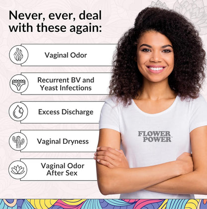 Flower Power Vegan Boric Acid Suppositories - 30 Capsules - 600mg for Vaginal Odor and pH Balance - Made in USA Flower PowerBuy Supplements Australia