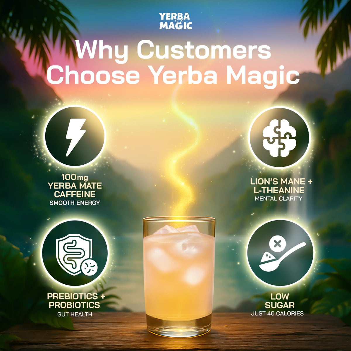 Yerba Magic Instant Yerba Mate Powder Packets – Clean Energy & Focus Drink Mix for Gut Health – Nootropic Blend with Lion’s Mane, L-Theanine, Prebiotics & Probiotics – Low Sugar Natural Caffeine – Variety Pack, 24 Sticks BrainistaBuy Supplements Australia