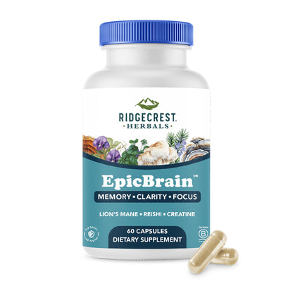 RidgeCrest Herbals EpicBrain, Natural Brain Support Supplement with Creatine Monohydrate, Lion's Mane, Reishi, Supports Mental Clarity, Memory, Focus, Stimulant-Free Nootropic (60 Count, 30 Servings) RidgeCrest HerbalsBuy Supplements Australia