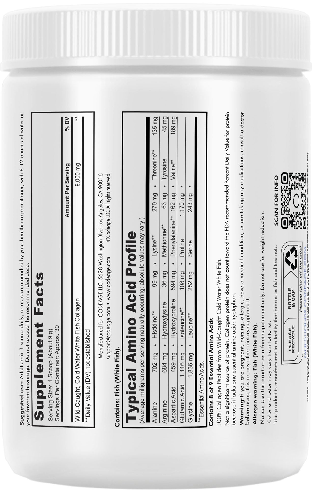 Codeage Marine Collagen Powder - Wild-Caught Hydrolyzed Fish Collagen Peptides - Type 1 & 3 Collagen CodeageBuy Supplements Australia