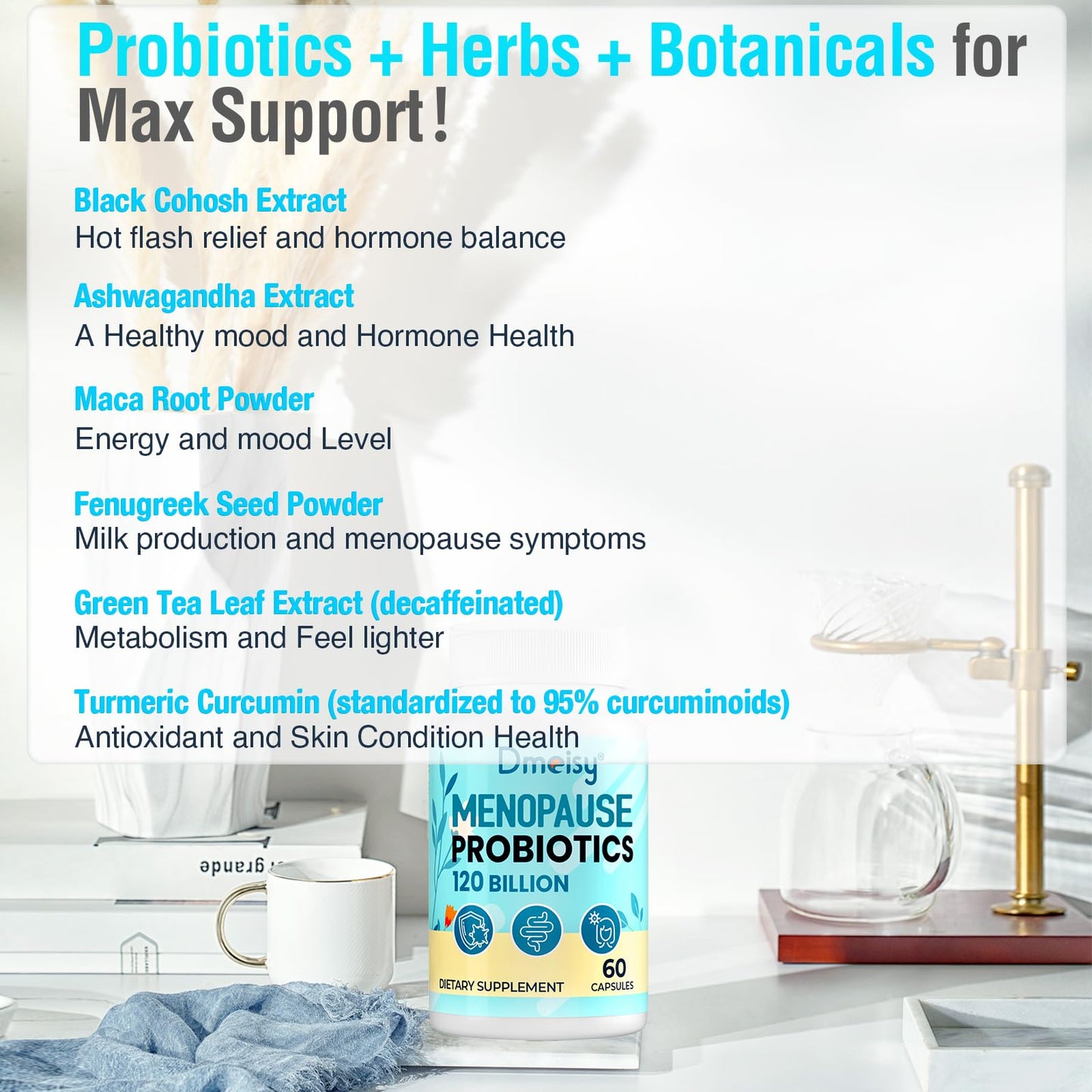 Menopause Supplements for Women, 120 Billion CFU Probiotic, 13-in-1 Herbs Probiotics Complex, for Menopause Relief, Hormone Balance, Hot Flashes, Night Sweats, Mood Swings, Gut & Immunity - 60 Capsule DmeisyBuy Supplements Australia