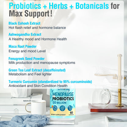 Menopause Supplements for Women, 120 Billion CFU Probiotic, 13-in-1 Herbs Probiotics Complex, for Menopause Relief, Hormone Balance, Hot Flashes, Night Sweats, Mood Swings, Gut & Immunity - 60 Capsule DmeisyBuy Supplements Australia