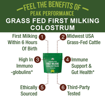 First Milking Colostrum Powder from Grass Fed USA Cows Milked Within 6 Hours of Giving Birth to Get the Most Bioactive Nutrients. High Immunoglobulin Non-GMO Bovine Colostrum Supplement for Humans Peak PerformanceBuy Supplements Australia