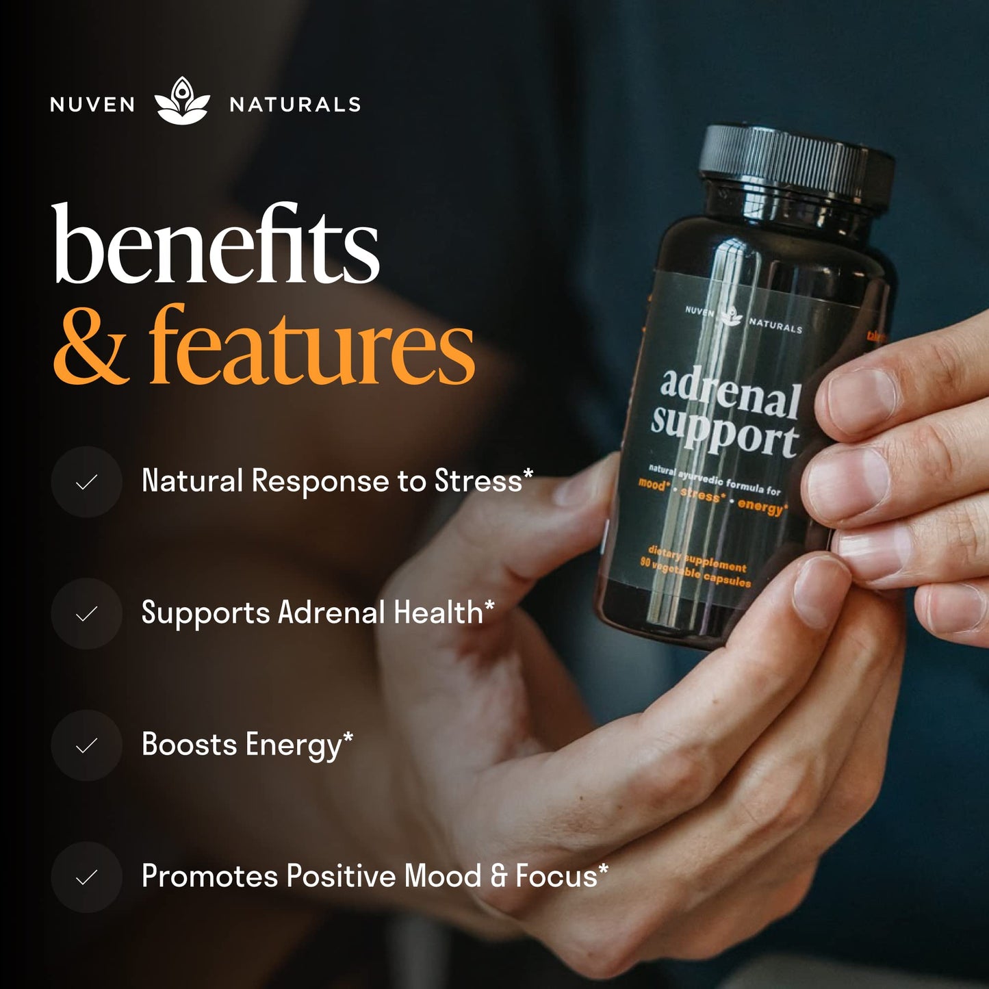 Nuven Naturals Adrenal Support - Cortisol Manager & Adrenal Support Supplements with Ashwagandha Extract, Rhodiola Rosea, Holy Basil to Help Stress, Fatigue & Energy | Adaptogens | 90 Capsules Nuven NaturalsBuy Supplements Australia