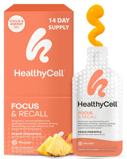 Healthycell Focus & Recall, Daily Liquid Brain Supplement for Focus & Memory - Nootropics Supplement for Concentration & Alertness with L-Theanine, Omega-3 & Taurine - 14 Gel Packs HealthycellBuy Supplements Australia