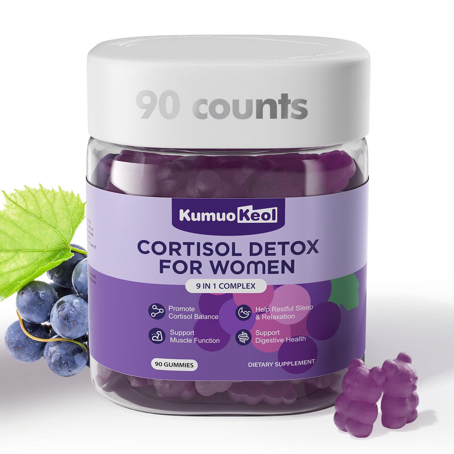Cortisol Supplements for Women, Lower Cortisol for Women, Cortisol Gummies with Ashwagandha, Magnesium, L-Theanine, Phosphatidylserine, Vitamin, Relaxation, Focus, Sugar-Free, Vegan, 90 Count KumuoKeolBuy Supplements Australia