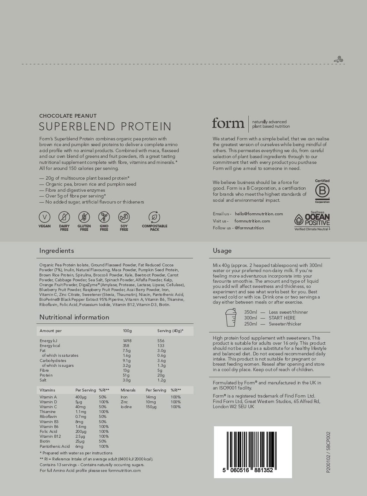 Form Superblend Protein - Vegan Protein Powder with Superfoods, Vitamins and Minerals FormBuy Supplements Australia