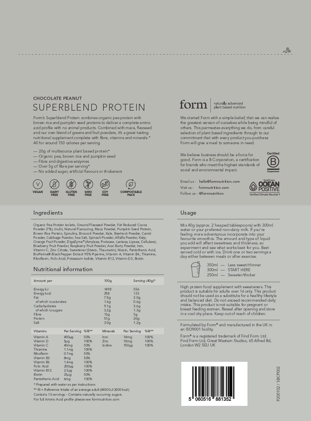 Form Superblend Protein - Vegan Protein Powder with Superfoods, Vitamins and Minerals FormBuy Supplements Australia