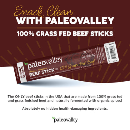 Paleovalley 100% Grass Fed Summer Sausage Beef Sticks - Delicious Gluten Free Beef Snack - High Protein Keto Friendly PaleovalleyBuy Supplements Australia
