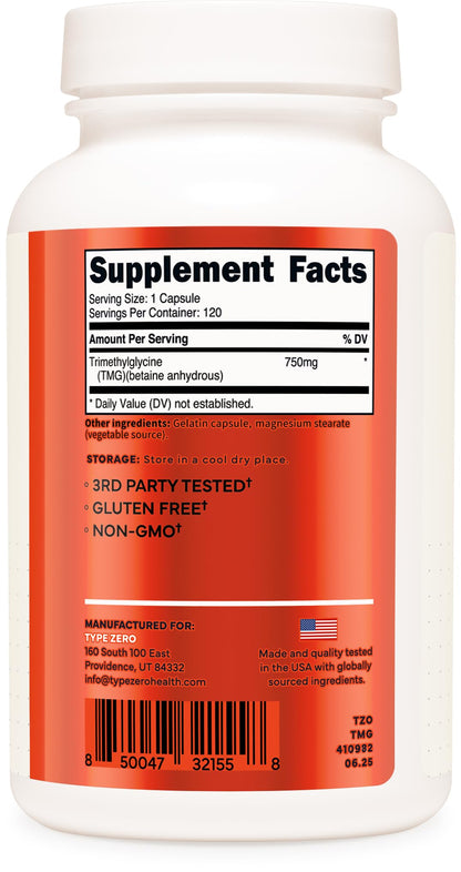 Type Zero Clean TMG Trimethylglycine Capsules (120 Servings) - Non GMO, Gluten Free Type ZeroBuy Supplements Australia